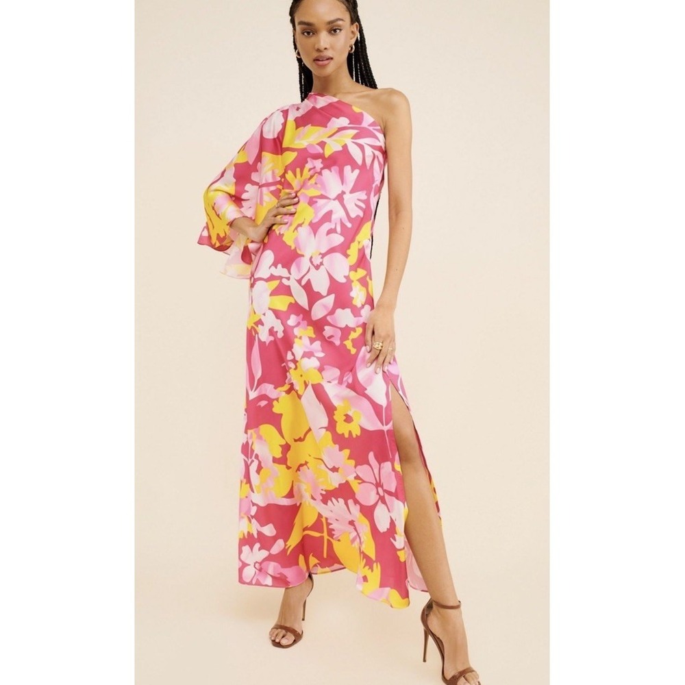 Anthropologie Mandira Wirk One-Shoulder Maxi Dress Pink Cocktail( Look Photos)